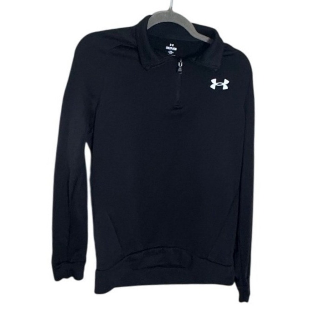 Under Armour Mens 1/4 Zip Fleece Pullover Black Loose Thermal Active Small